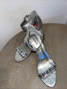 Silver Ankle-Strap Gem Sandals
